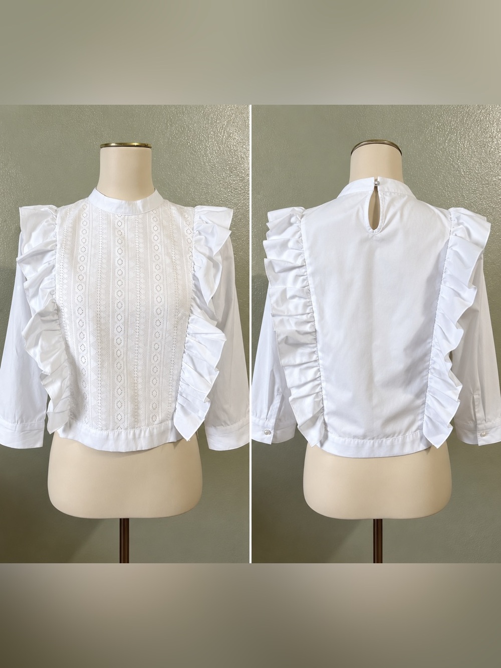 Street 9 NWT Lace Ruffle Side Zip Blouse Large Feminine Romantic Elegant Party